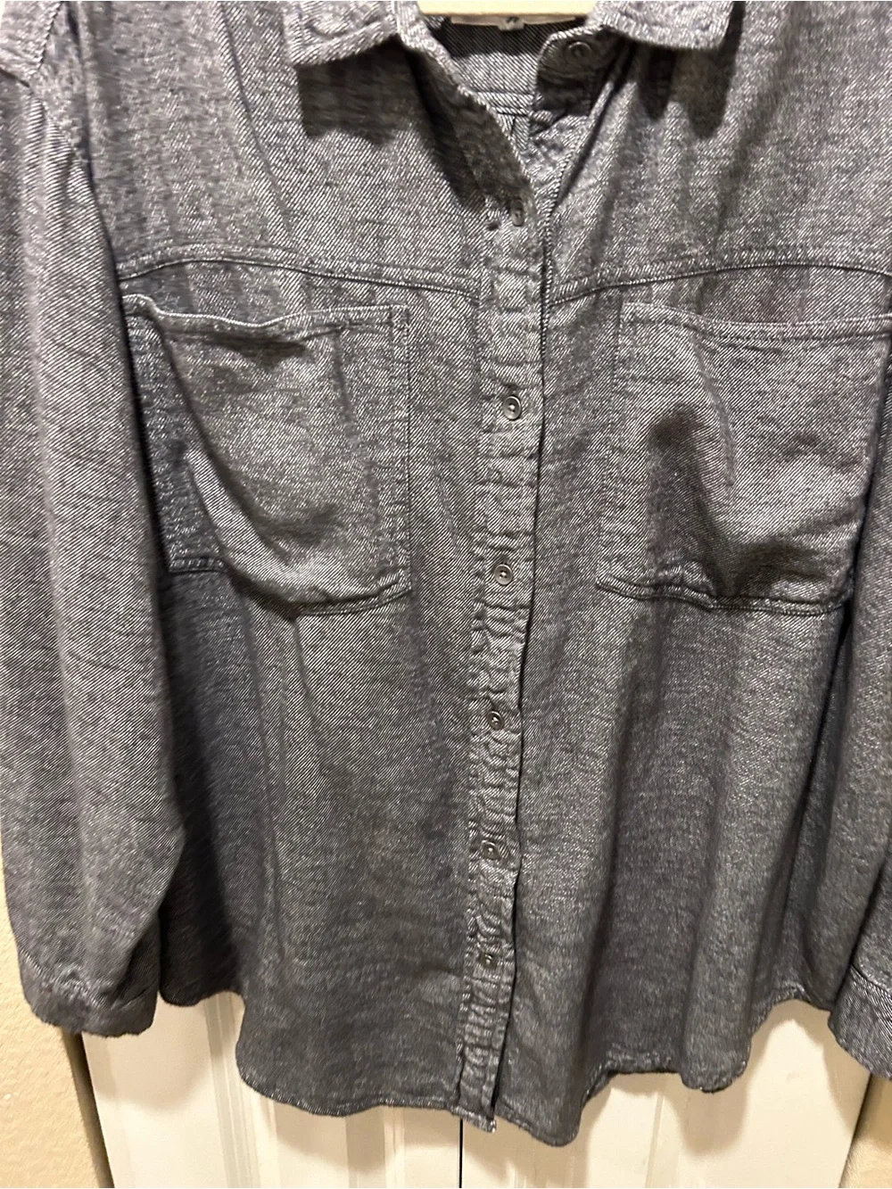 Aerie Anytime Fave Twill Cotton Shirt Smocked Gray , M